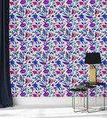 Blue Floral Leaves Wallpaper