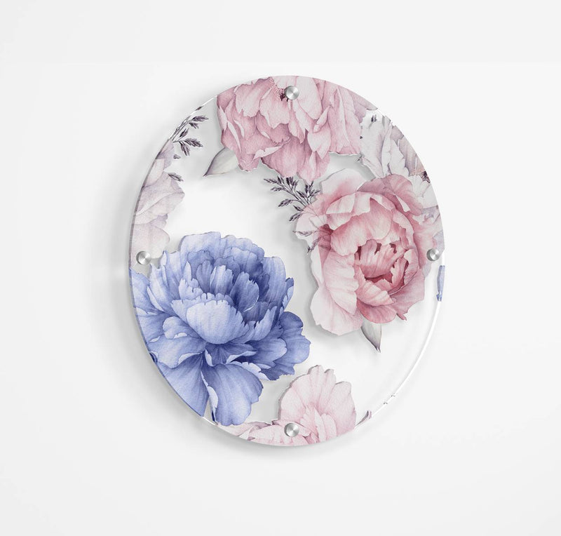 Peonies Pattern Printed Transparent Acrylic Circle