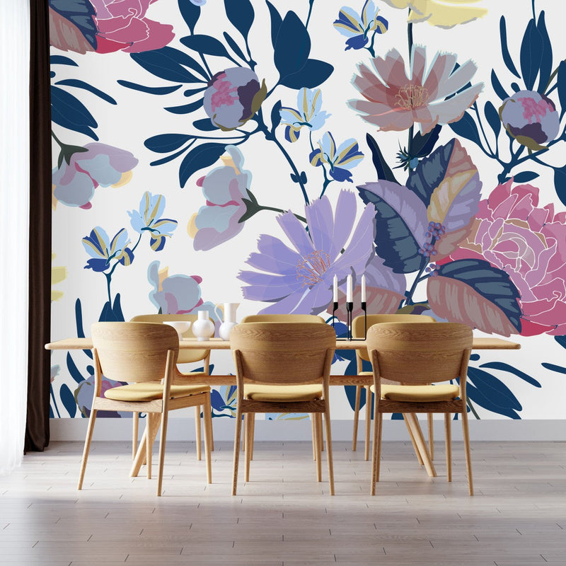 Contemporary Purple Flowers Wallpaper