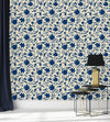 Blue Flowers on Beige Background Wallpaper