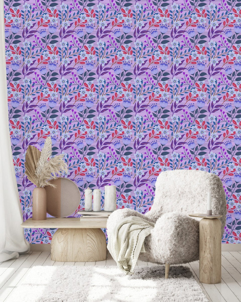 Modish Purple Floral Wallpaper