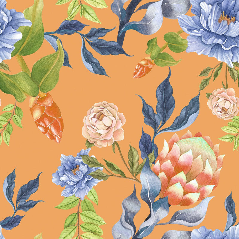 Stylish Orange Wallpaper with Flowers Vogue