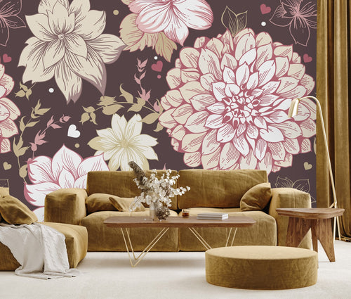 Pink and Beige Floral Wallpaper