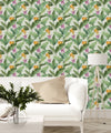 Palm Leaves and Exotic Flowers Wallpaper