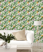 Palm Leaves and Exotic Flowers Wallpaper