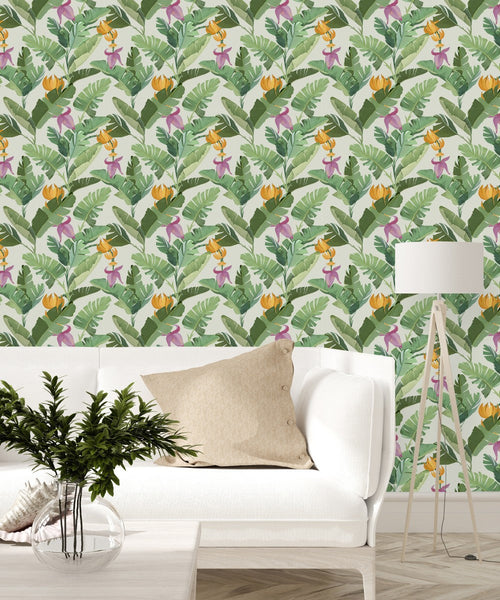 Palm Leaves and Exotic Flowers Wallpaper