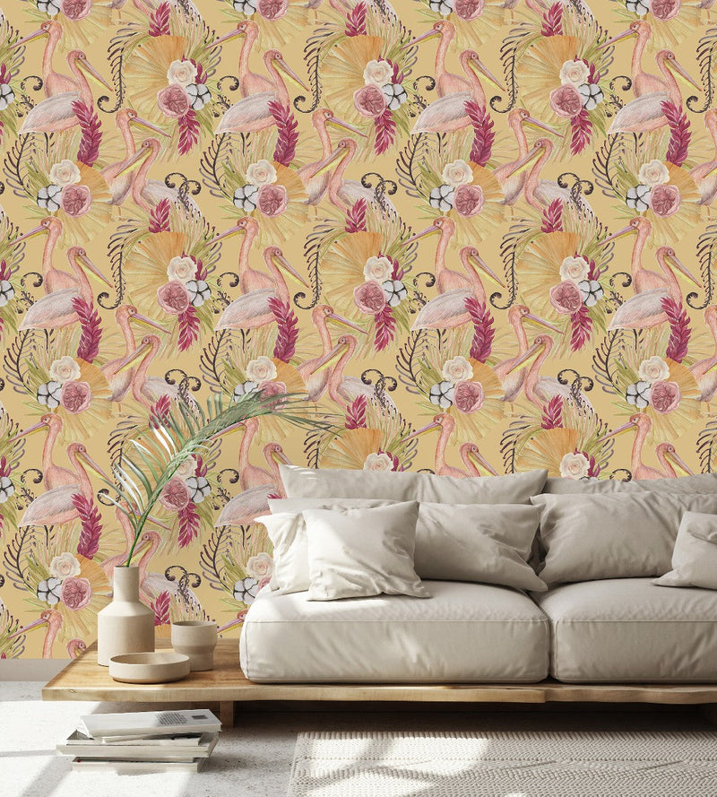 Yellow Wallpaper with Birds