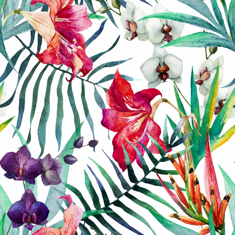 Orchid and Palm Leaves Wallpaper