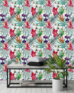 Orchid and Palm Leaves Wallpaper