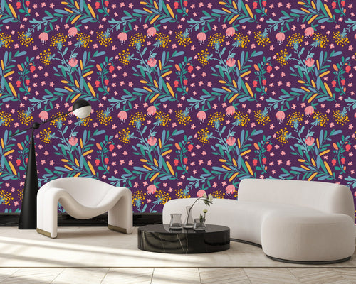 Contemporary Purple Floral Wallpaper