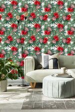 Contemporary Red Flowers Wallpaper Fashionable