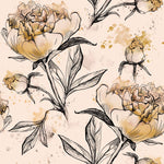 Contemporary Beige Peonies Wallpaper
