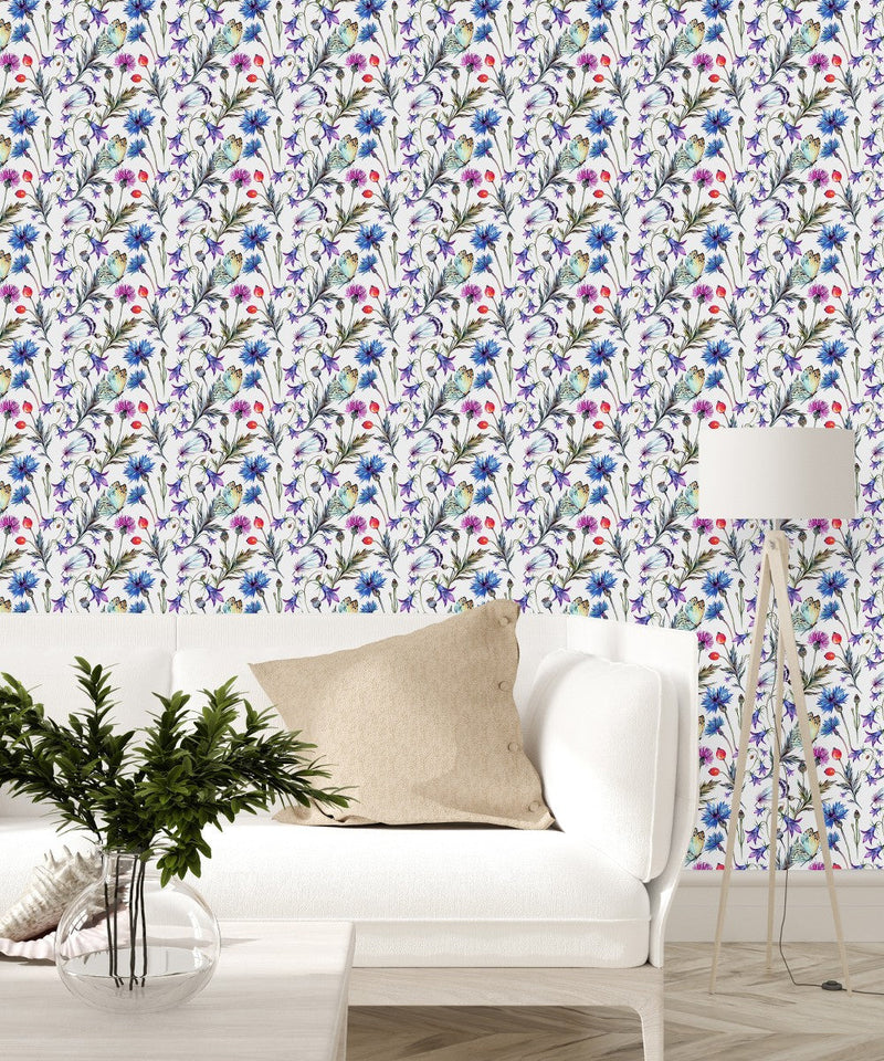 Contemporary Little Blue Flowers Wallpaper Chic