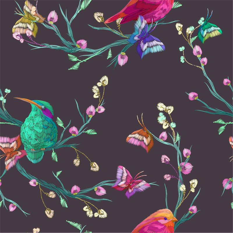 Birds and Butterflies on Dark Wallpaper