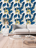 Contemporary Blue Leaves Wallpaper Smart