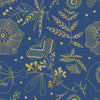 Gold and Blue Flowers Wallpaper