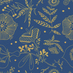 Gold and Blue Flowers Wallpaper