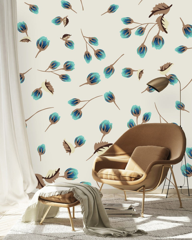 Contemporary Little Blue Flowers Wallpaper Fashionable