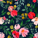 Elegant Modern Dark Wallpaper with Pink Flowers