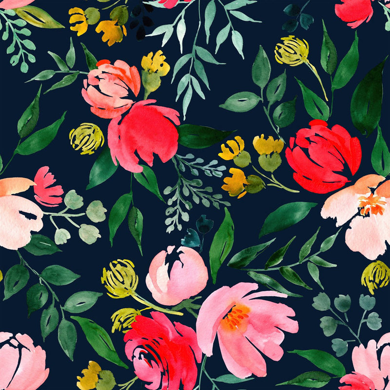 Elegant Modern Dark Wallpaper with Pink Flowers