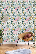 Pastel Flowers on White Wallpaper