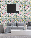 Pastel Flowers on White Wallpaper