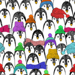 Penguins in Colorful Hats and Scarves Wallpaper
