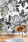 Peonies Flowers Watercolor  Black and White Wallpaper Mural