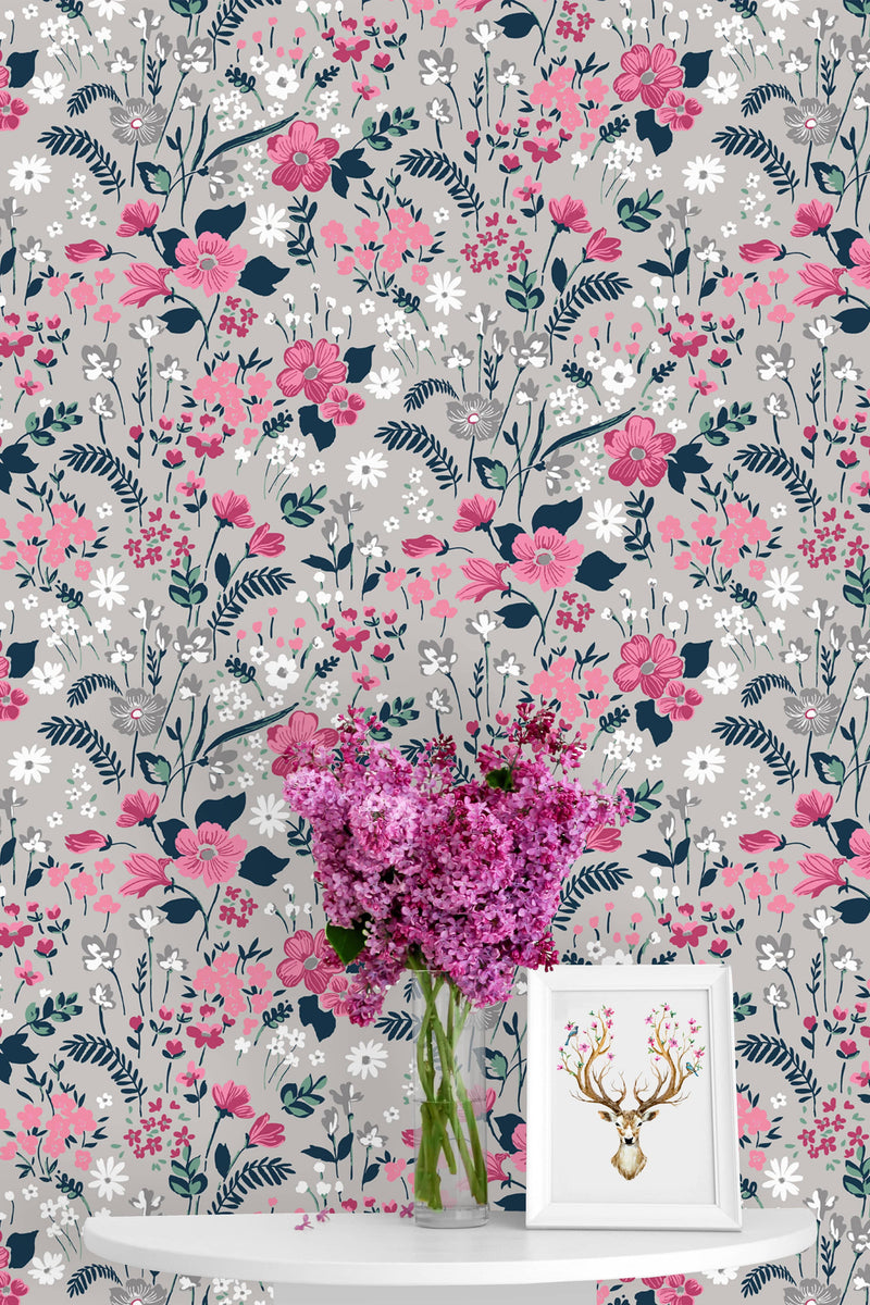 Pink Field Flowers Wallpaper