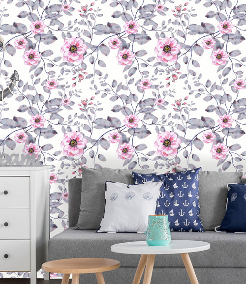 Pink Flowers with Gray Leaves Wallpaper