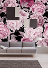 Pink Peony on Black Background Wallpaper Mural