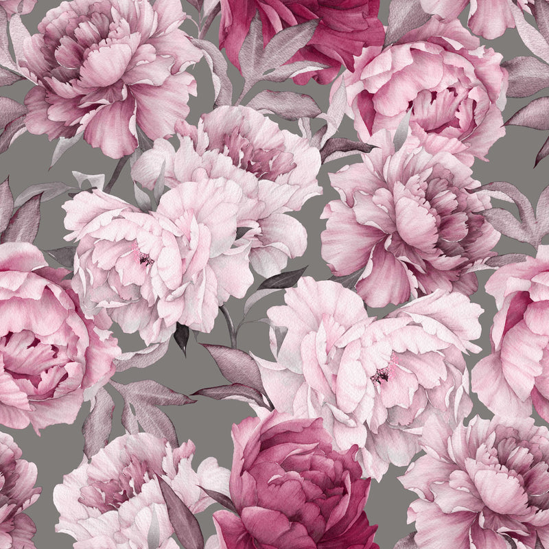 Pink Peony on Gray Background Wallpaper Mural