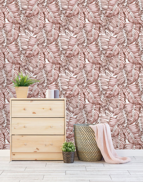 Pink Tropical Leaves Wallpaper