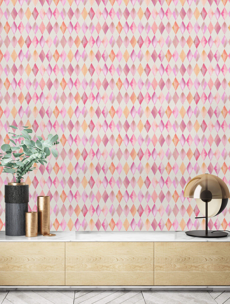 Pink Watercolor Geometric Pattern Wallpaper