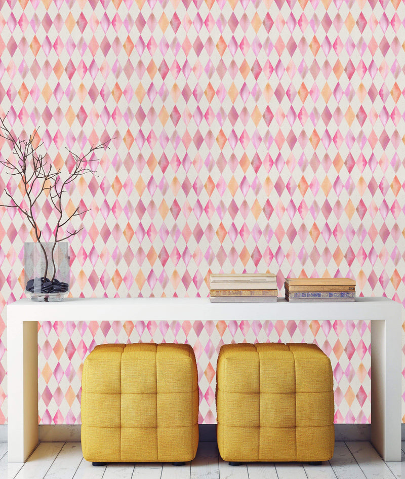 Pink Watercolor Geometric Pattern Wallpaper