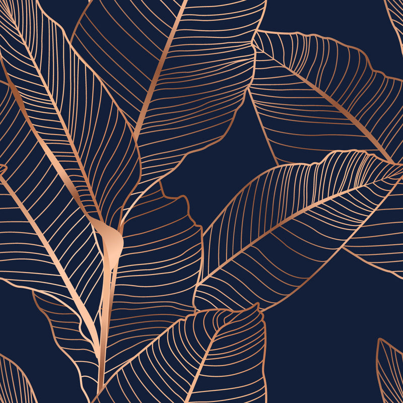 Dark Blue Wallpaper with Gold Leaves