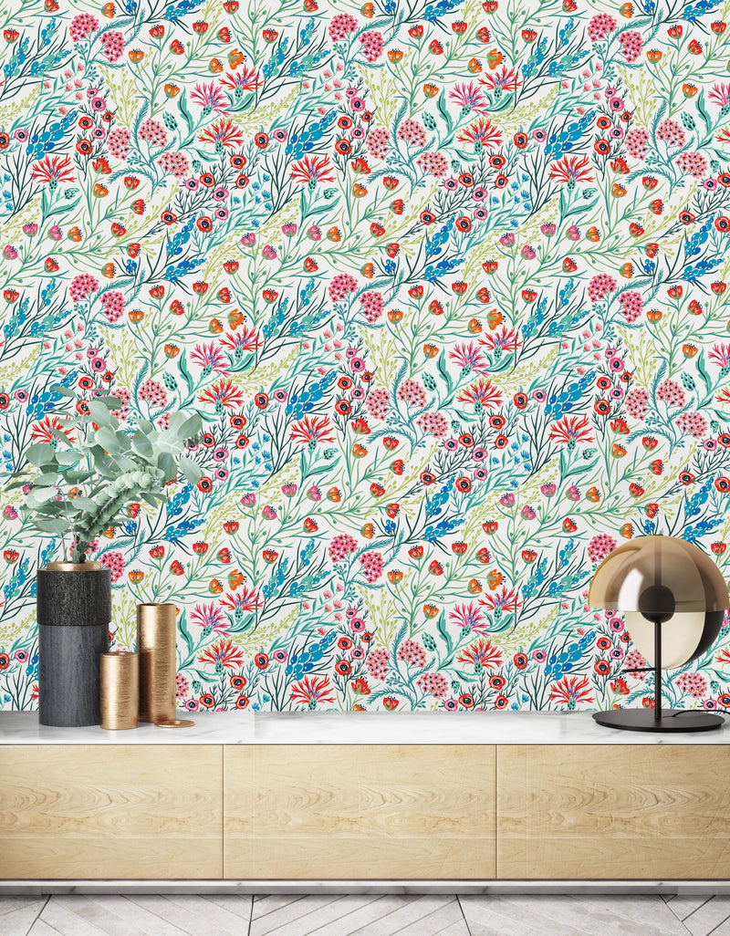 Poppy and Wild Flowers Wallpaper
