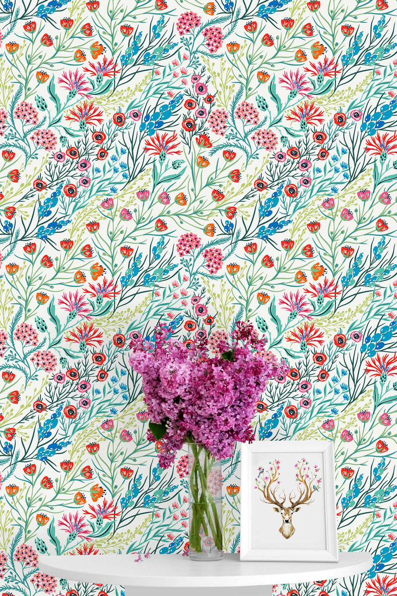 Poppy and Wild Flowers Wallpaper