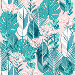 Pink Flowers with Monstera Wallpaper