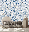 Blue Flowers and Batterflies Wallpaper