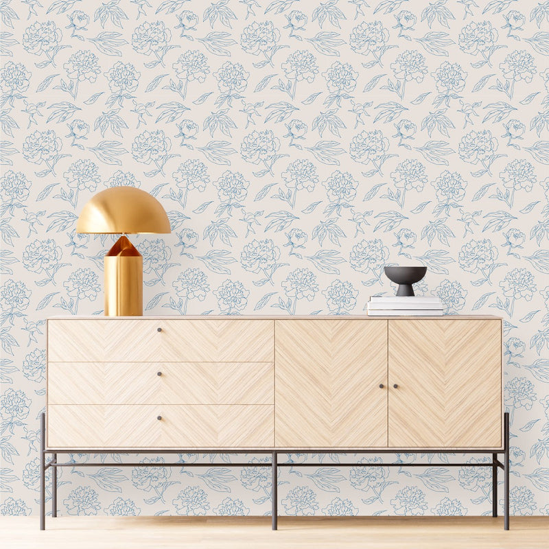 Stylish Blue Peonies Wallpaper