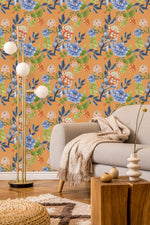 Stylish Orange Wallpaper with Flowers Vogue