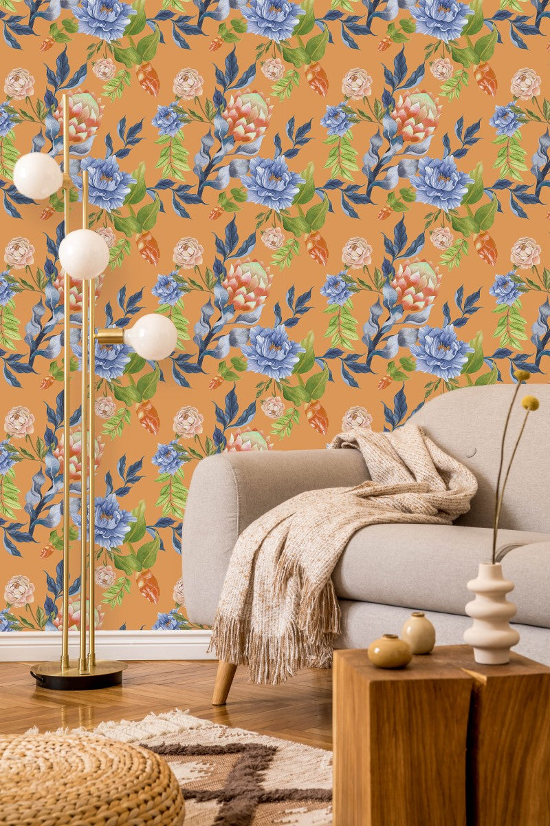 Stylish Orange Wallpaper with Flowers Vogue