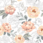 White Wallpaper with Beige Flowers