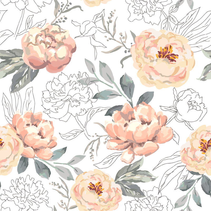 White Wallpaper with Beige Flowers