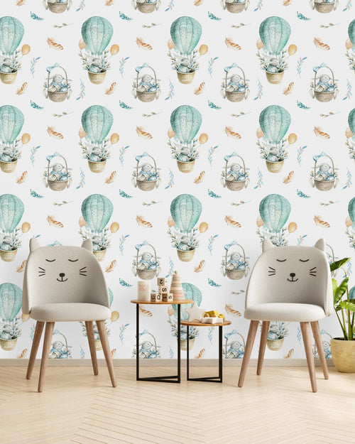 Rabbits in a Balloon Wallpaper