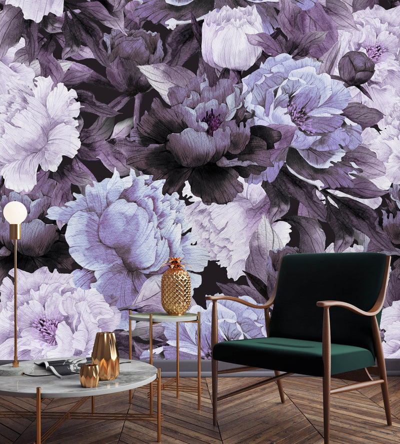 Purple Peony Flowers Wallpaper Mural