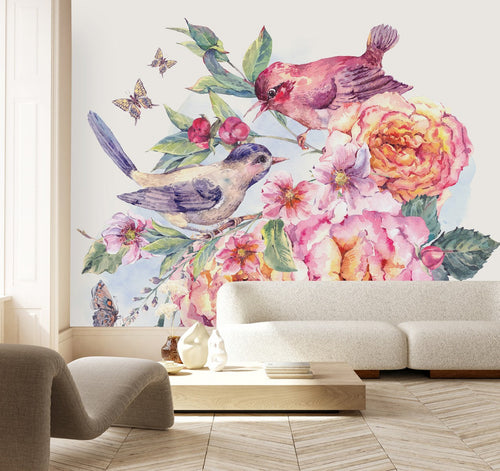 Birds and Peonies Wallpaper