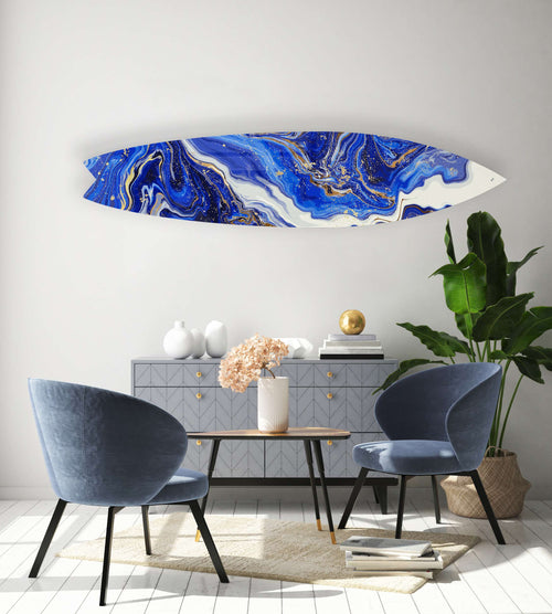 Abstract Blue Glitter Acrylic Surfboard Wall Art