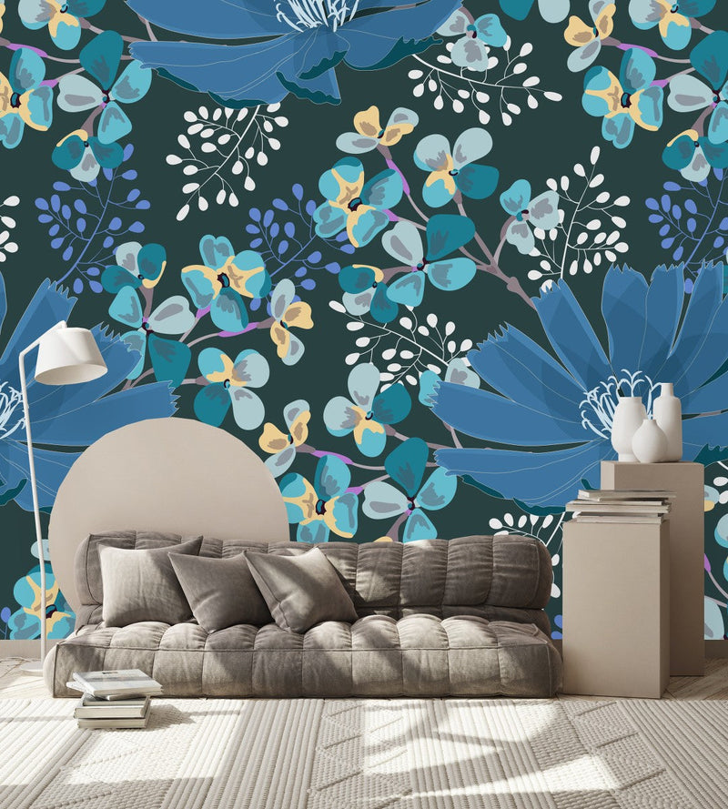 Contemporary Dark Floral Wallpaper